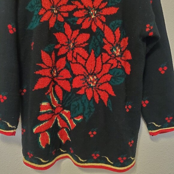 Vintage Nutcracker Ugly Christmas Party Sweater Floral Puensetia Sz L EUC - Picture 4 of 16